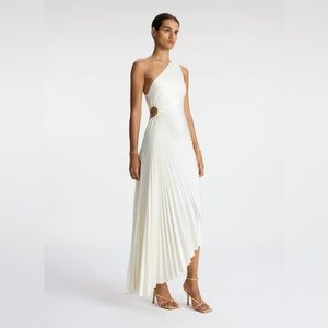 ALC Delfina Satin Pleated Dress - Whisper White Size 0